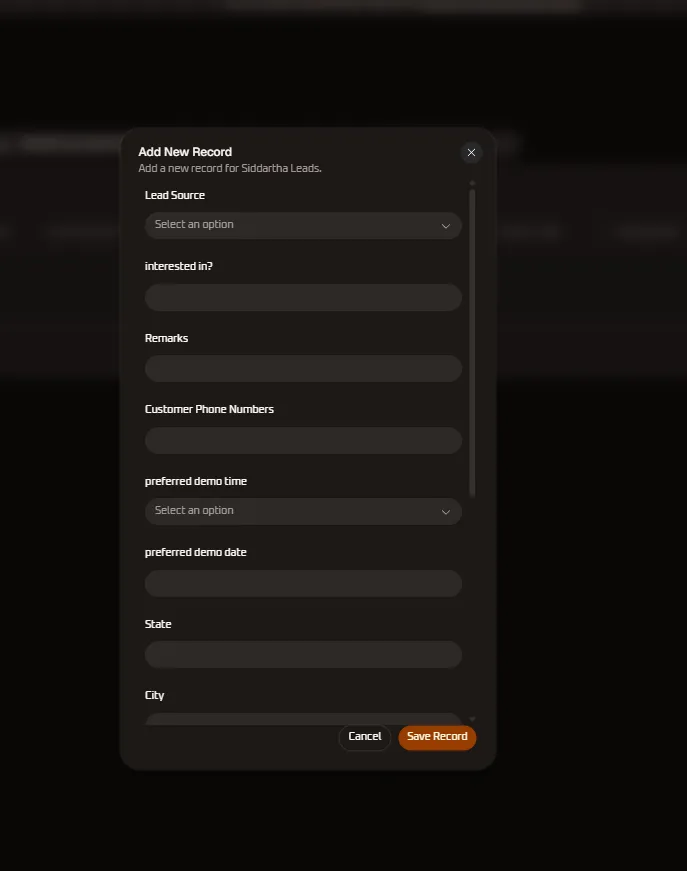 Add New Record Modal