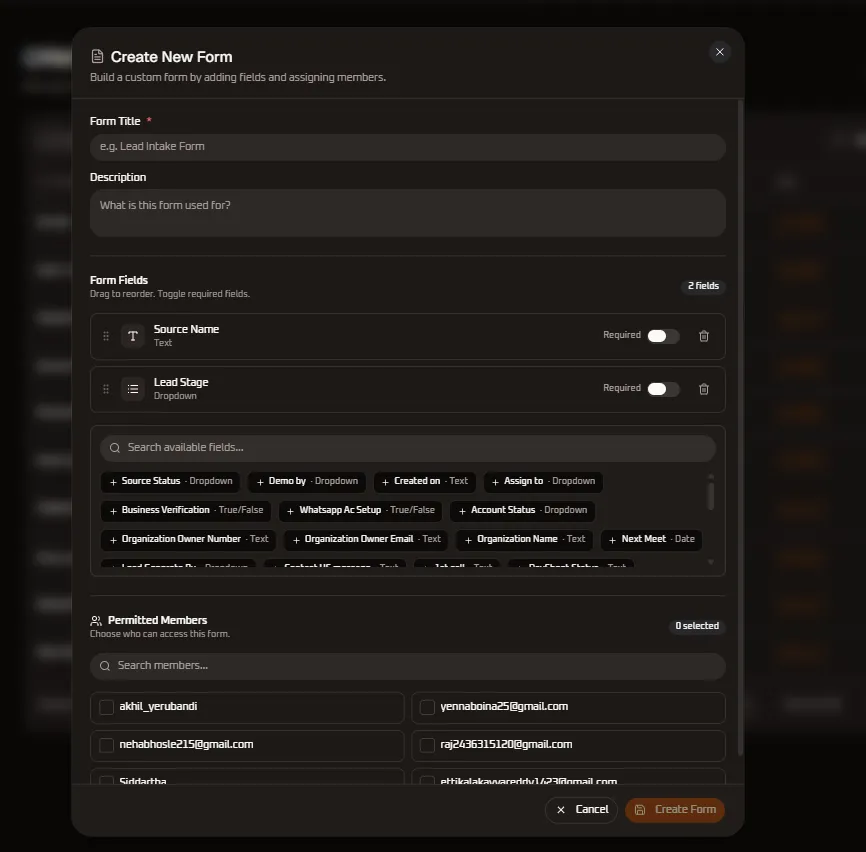 Create New Form Modal