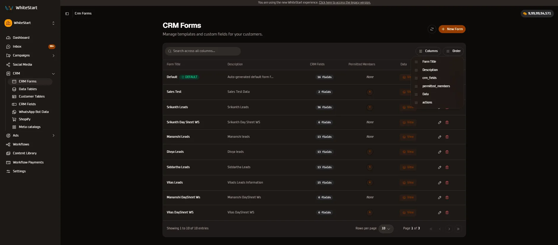 Dynamic Column Sequence Ordering