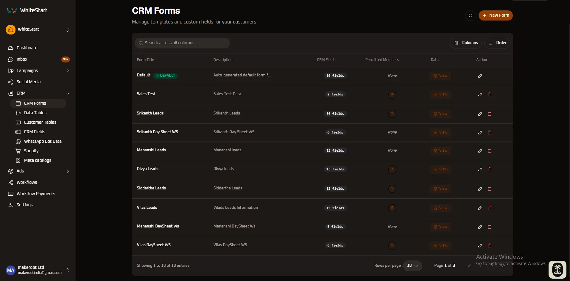 CRM Forms Dashboard