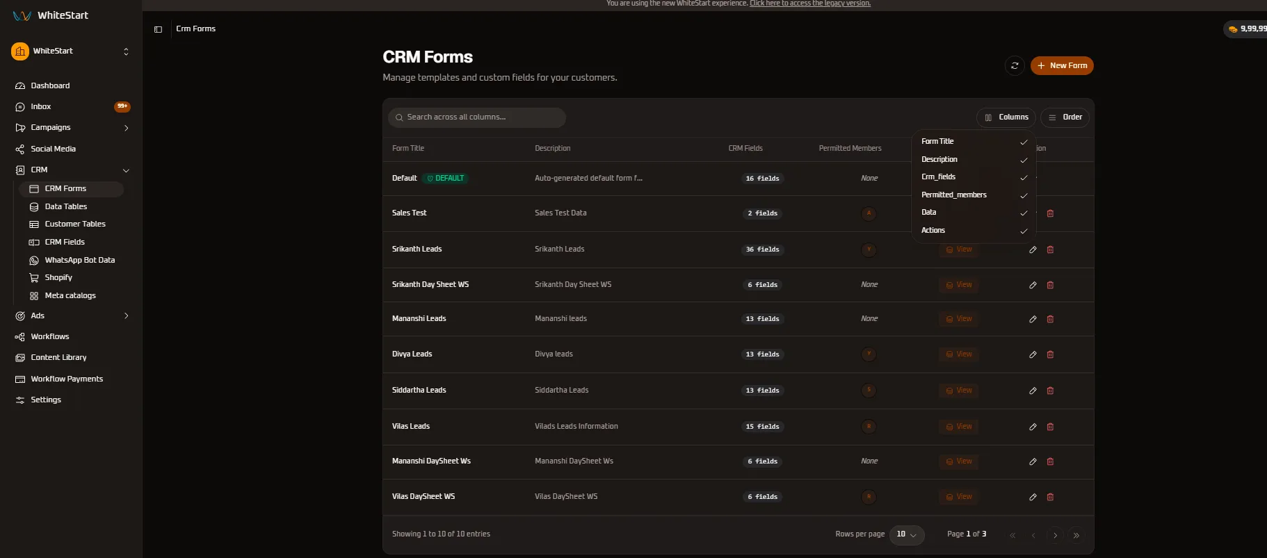 Columns Visibility Selector
