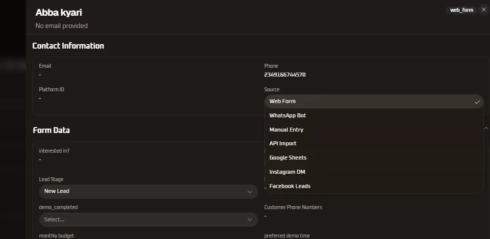 Source Channel Dropdown