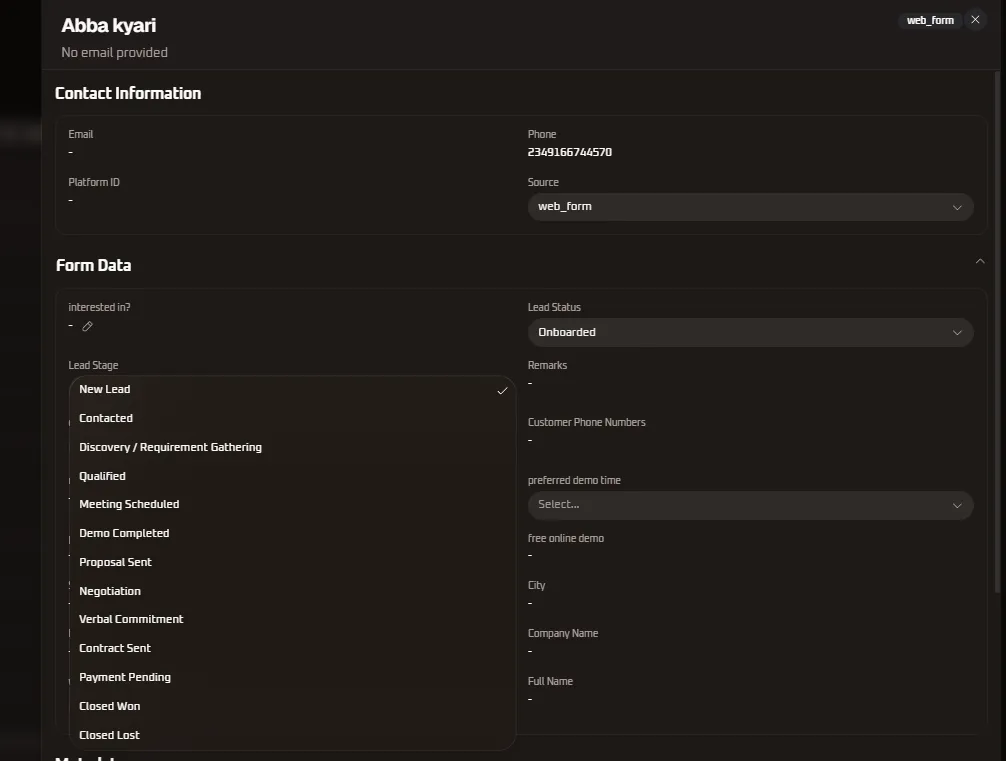 Lead Stage Dropdown
