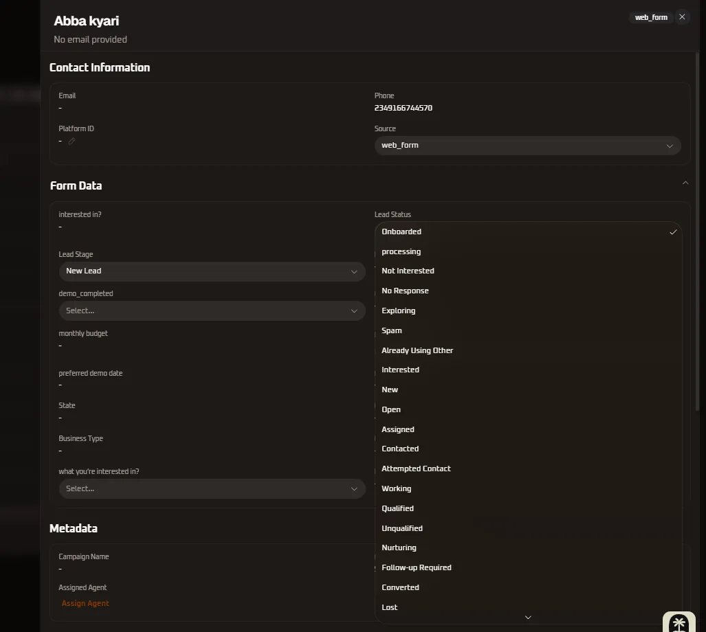 Lead Status Dropdown
