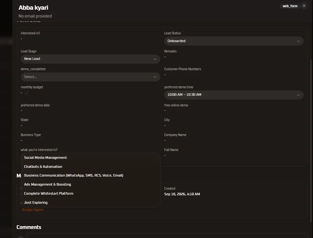 Solution Areas Dropdown