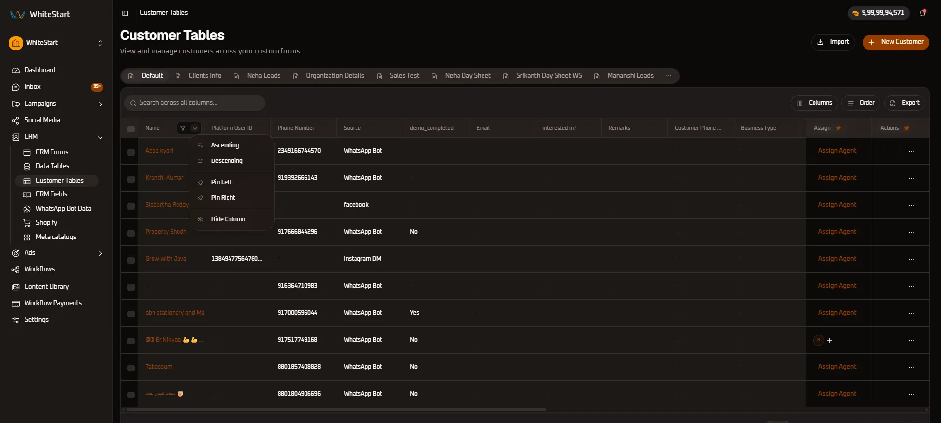 Name Column Controls