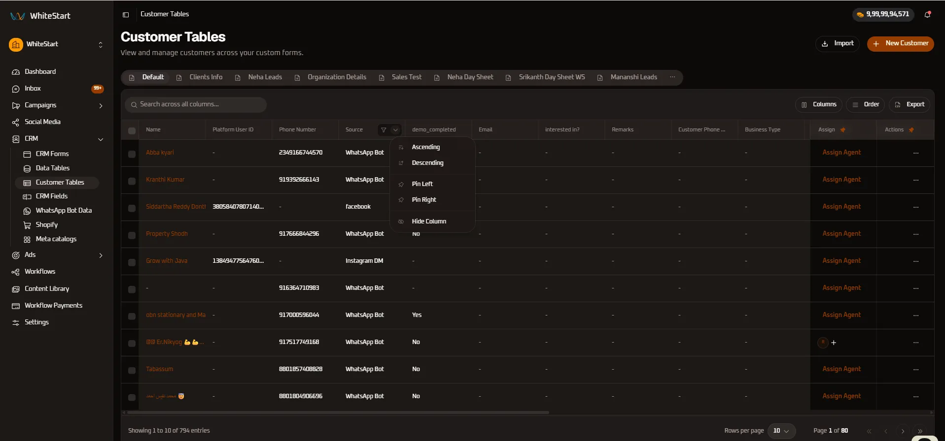 Source Column Controls