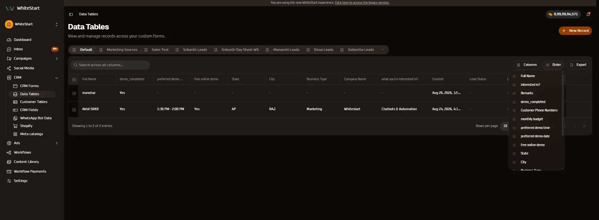 Dynamic Column Sequence Ordering