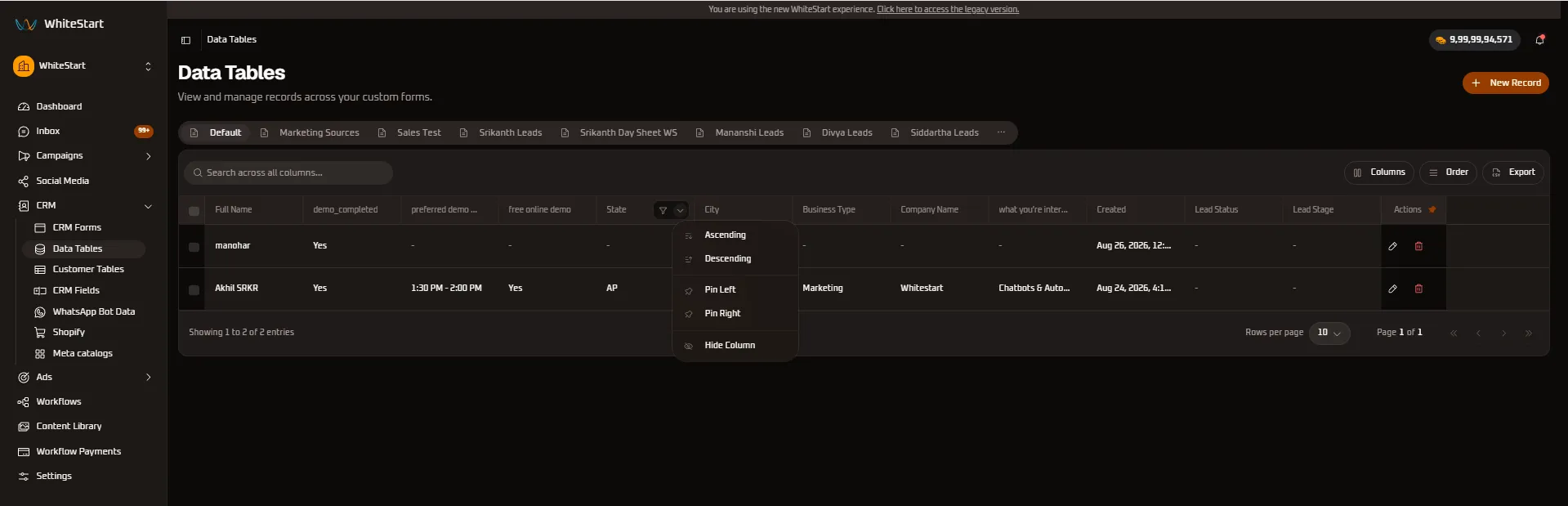 State Column Controls