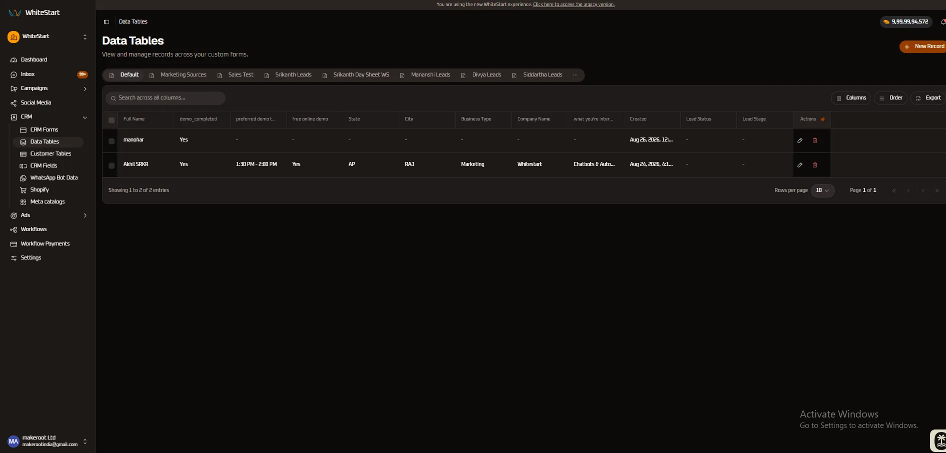 Data Tables Integration