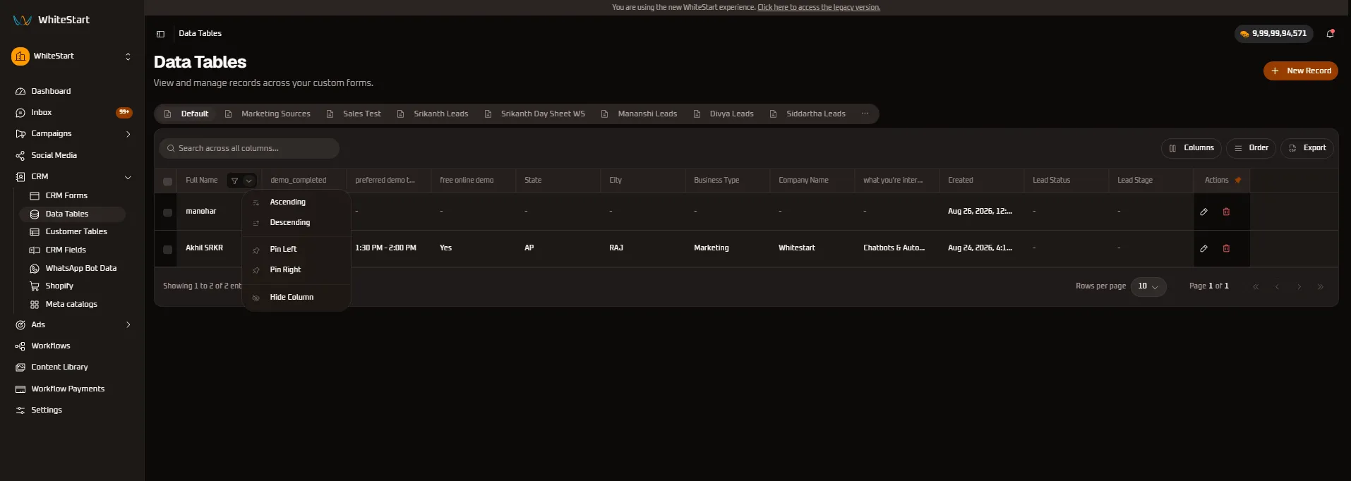 Full Name Column Controls