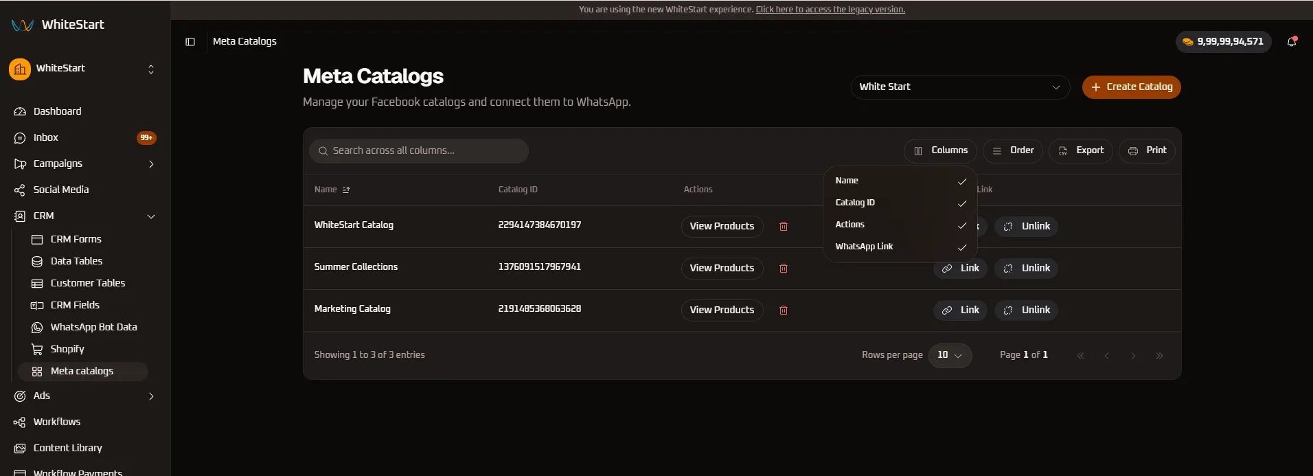 Columns Visibility Menu