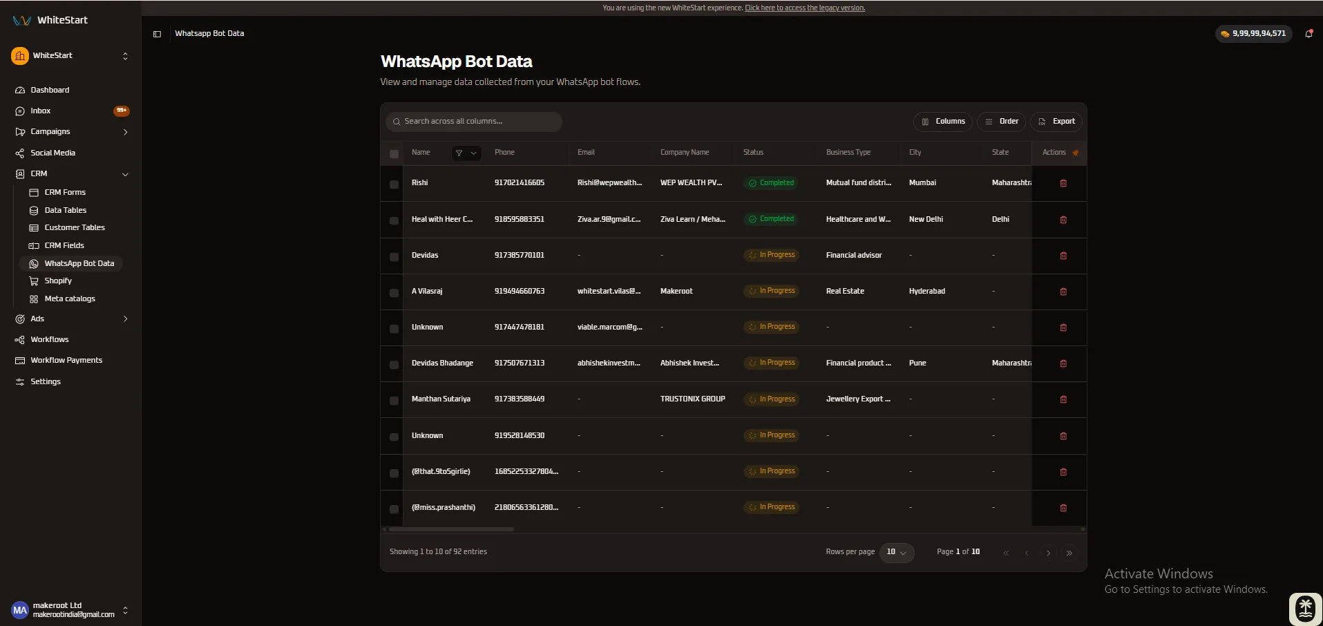 WhatsApp Bot Data Console