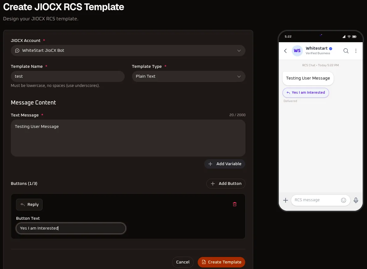WhiteStart JIOCX RCS Plain Text Fields