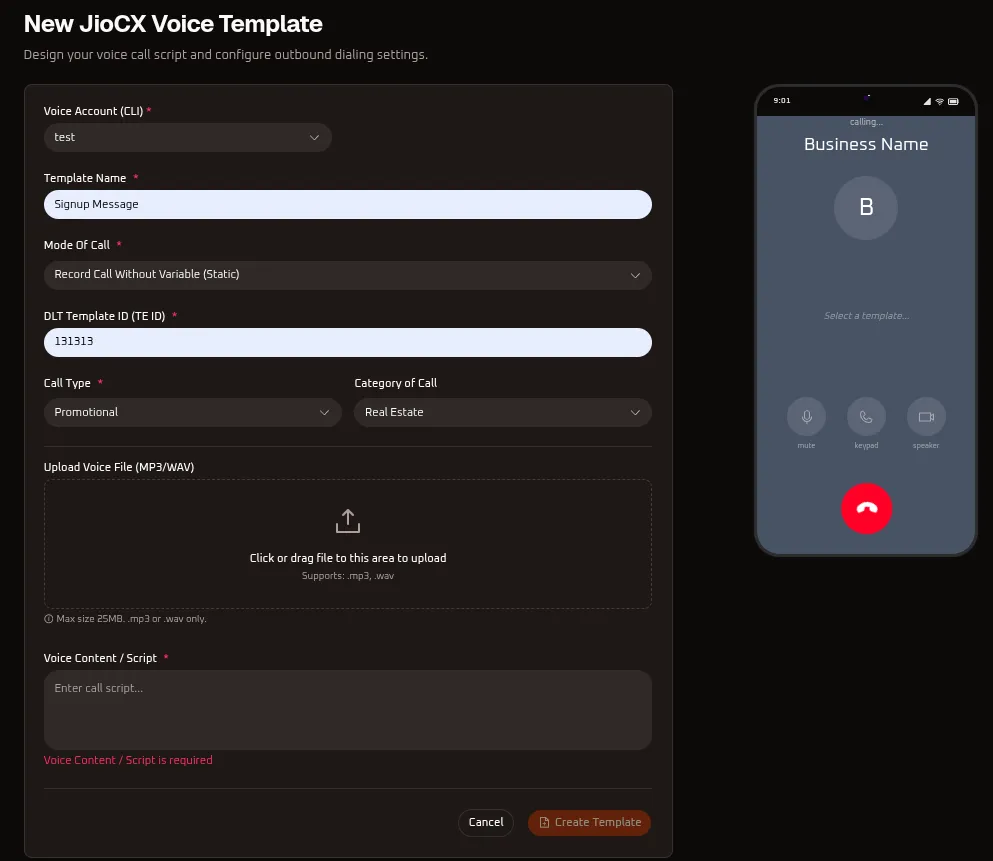 WhiteStart New JIOCX Voice Template Builder