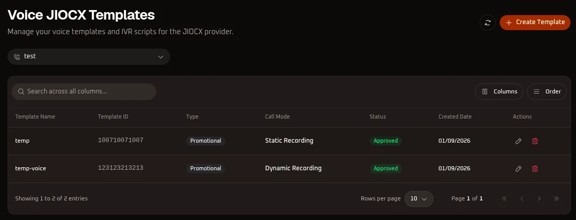 WhiteStart JIOCX Voice Templates Table