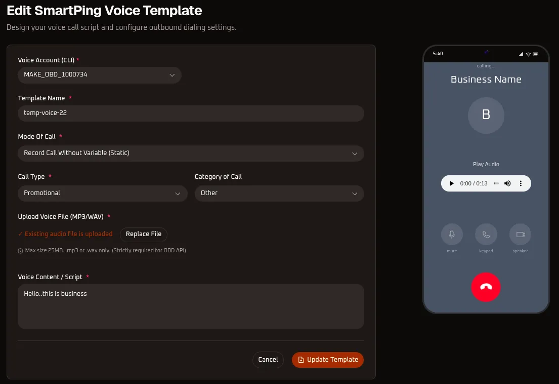 WhiteStart Edit Smartping Voice Template