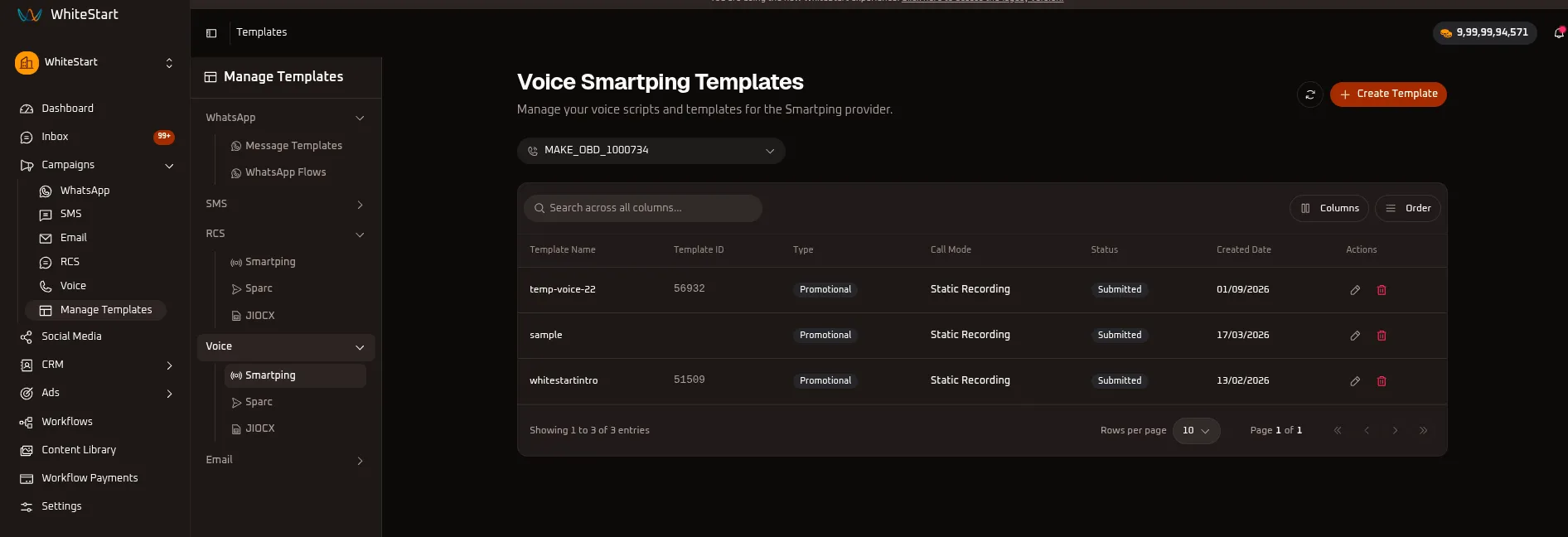 WhiteStart Manage Smartping Voice Templates Overview
