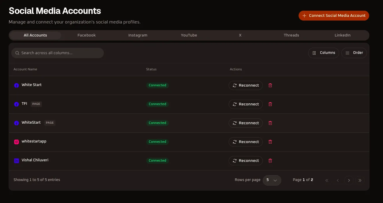Social Media Accounts Settings