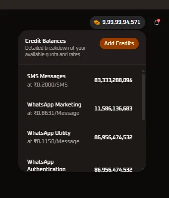 Credit Balances Top Bar and Dropdown