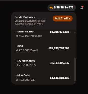 Credit Balances Scrolled Rates and Quotas