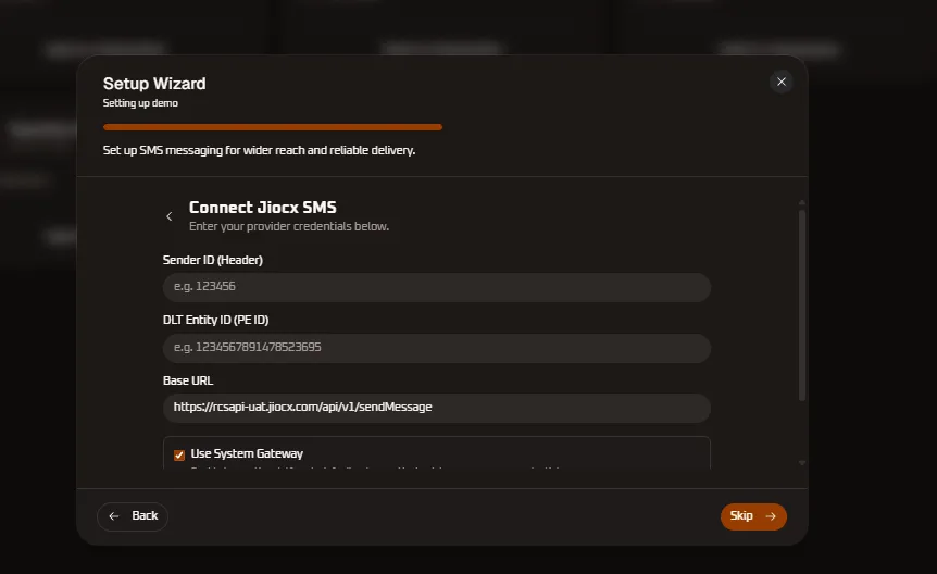Connect JIOCX SMS