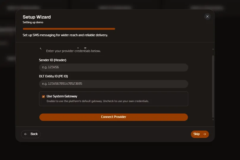 SMS Provider Credentials