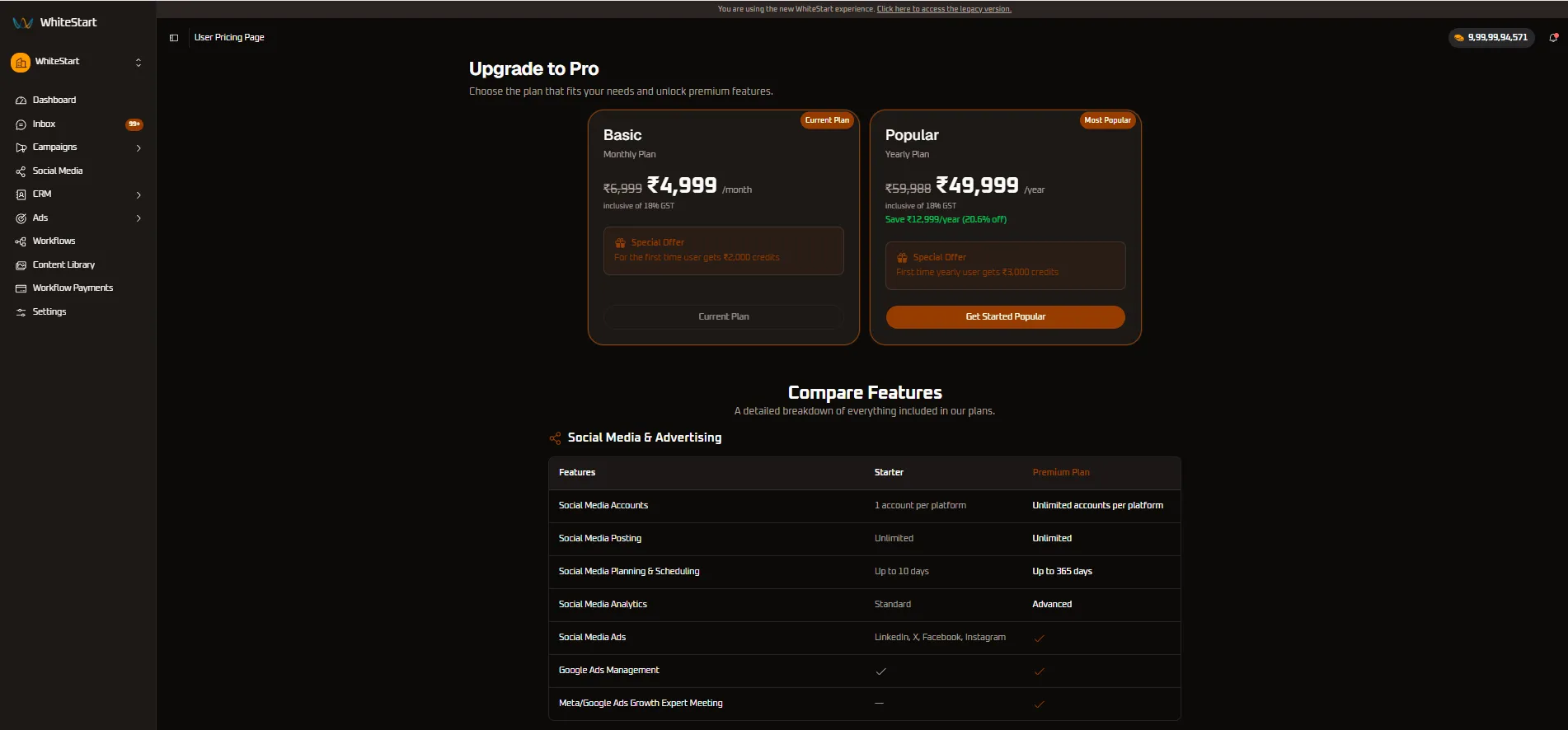 Upgrade to Pro - Plans and Social Media Advertising