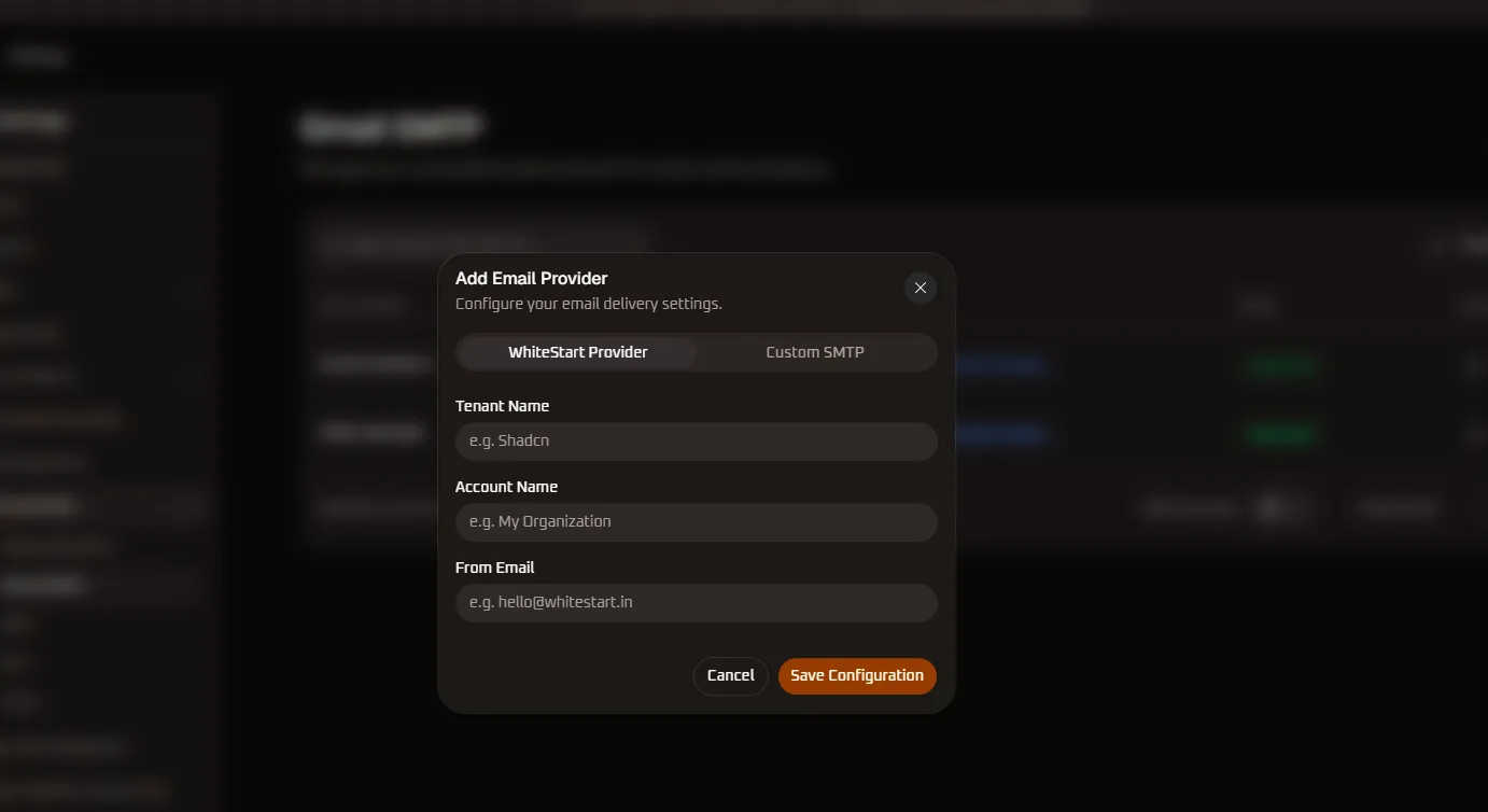 Add Email Provider - WhiteStart Provider