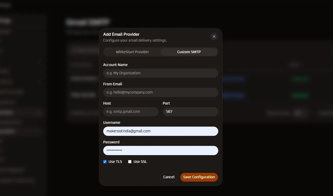 Add Email Provider - Custom SMTP