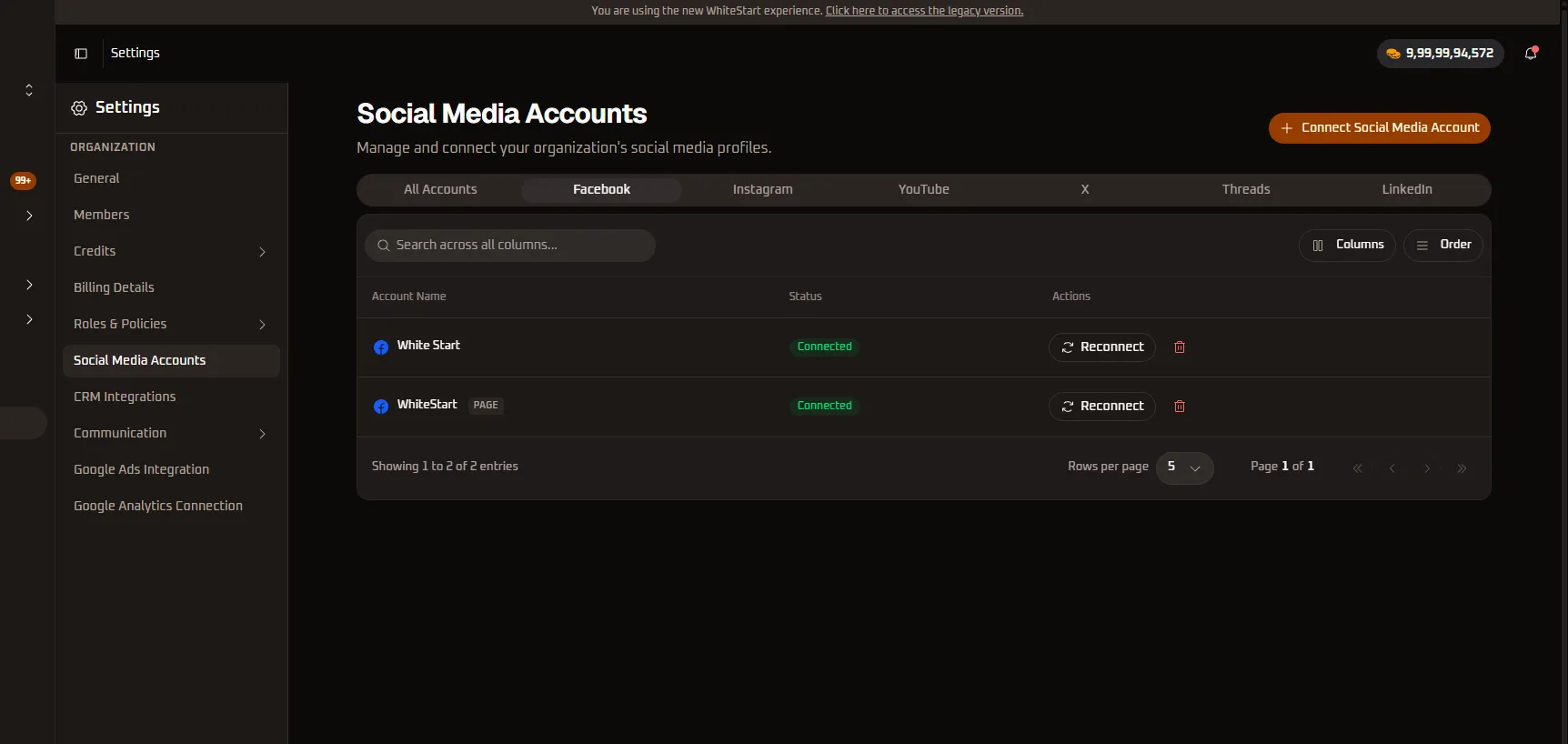 Connected Facebook Accounts