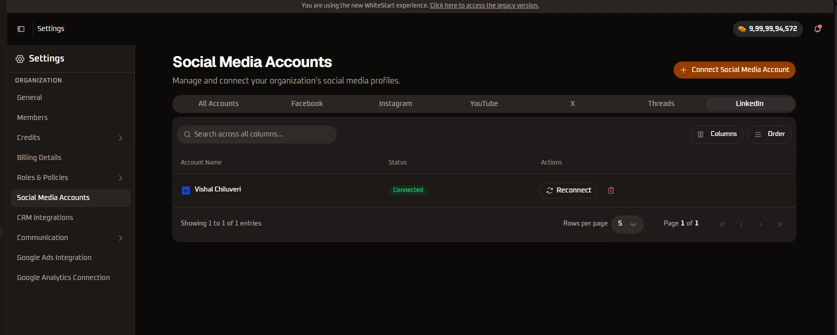 Connected LinkedIn Accounts
