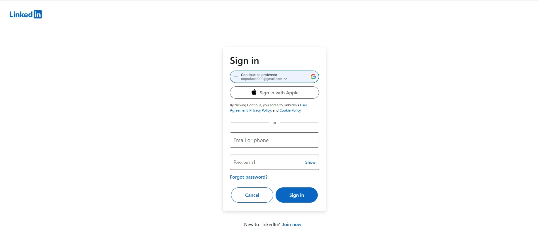 LinkedIn Authentication Screen