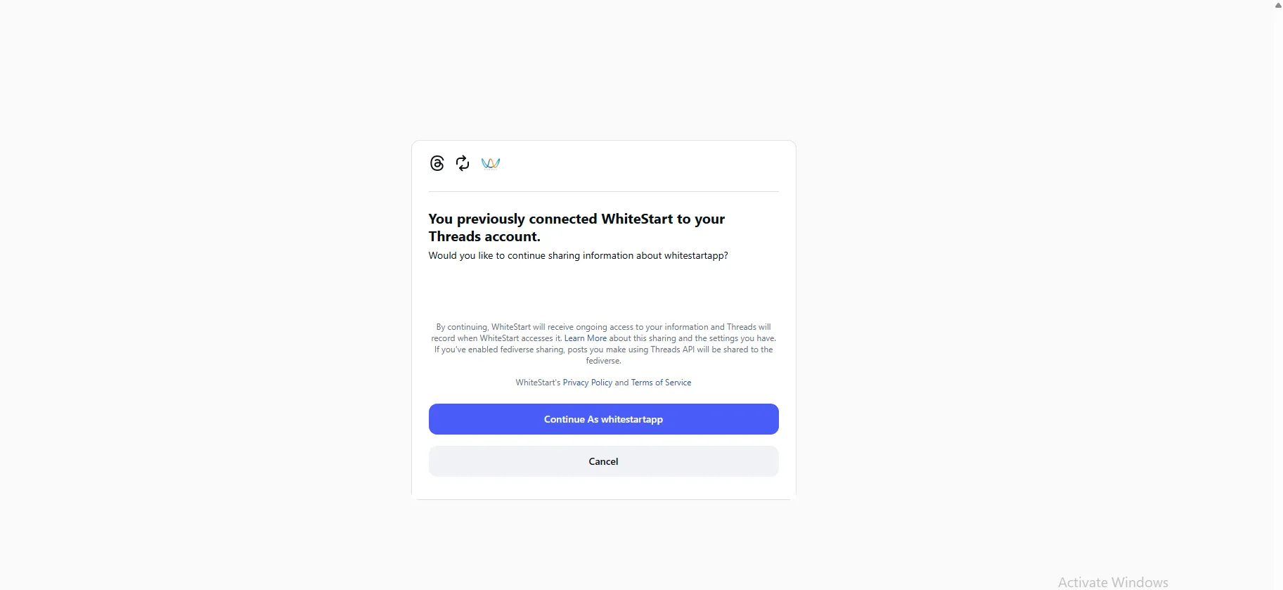 Meta Threads Connection Dialog
