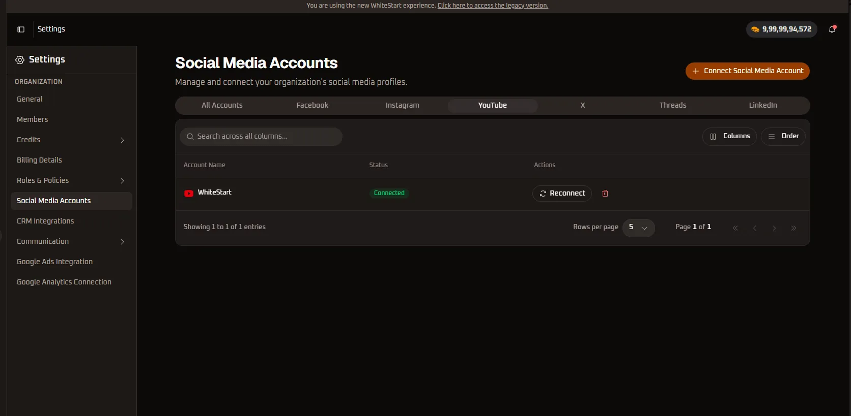 Connected YouTube Accounts