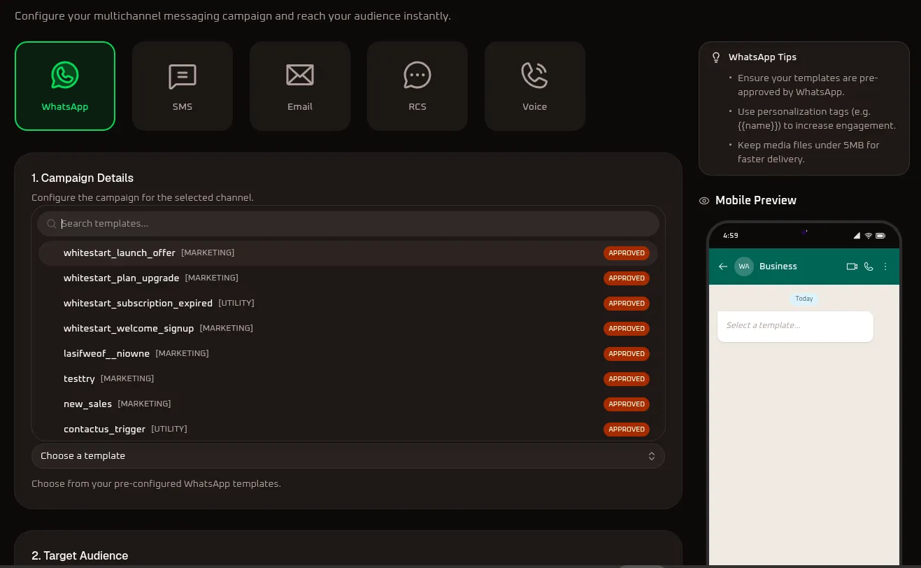 WhiteStart Template Selection List
