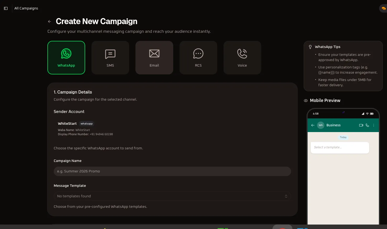 WhiteStart Create New Campaign Builder