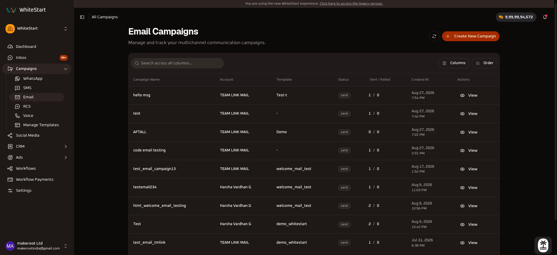 WhiteStart Email Campaigns Overview