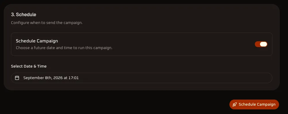 WhiteStart Campaign Scheduling Settings
