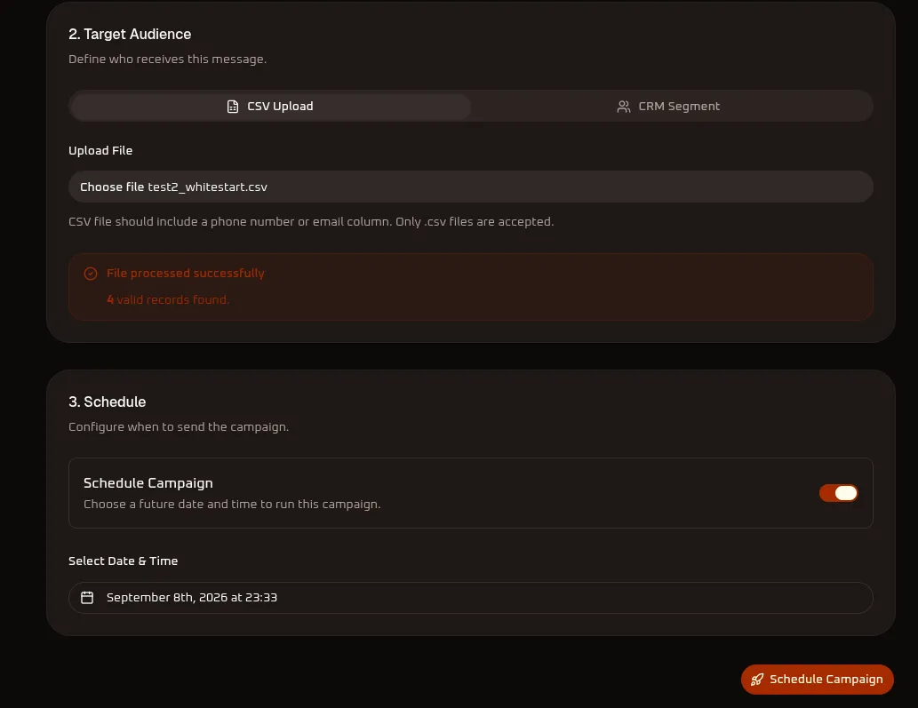 WhiteStart RCS CSV Upload Target Audience
