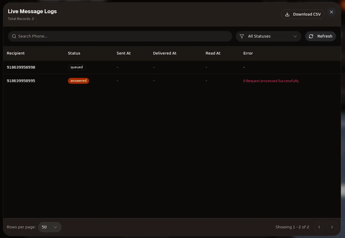 WhiteStart Voice Detailed Live Call Logs