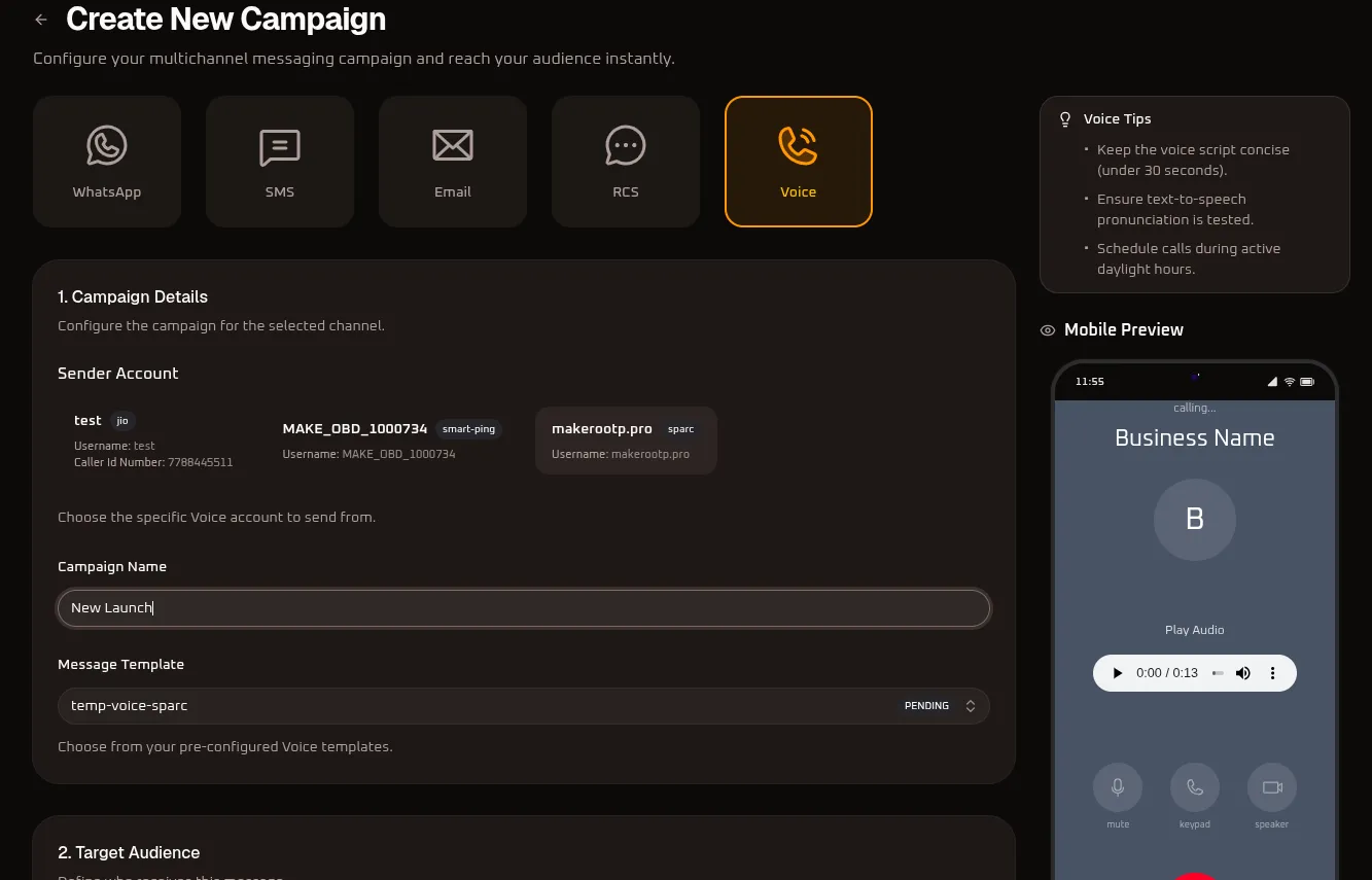 WhiteStart Create New Voice Campaign Builder