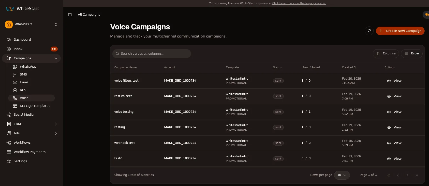 WhiteStart Voice Campaigns Overview