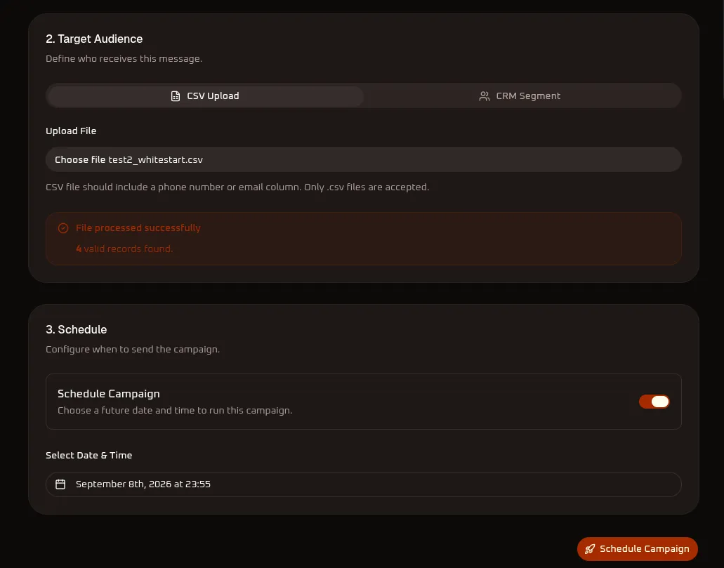 WhiteStart Voice CSV Upload Target Audience