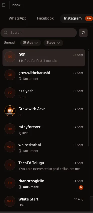 WhiteStart Instagram Inbox Feed
