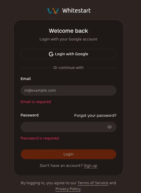WhiteStart Login Screen