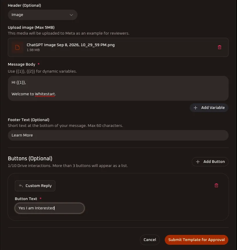 WhiteStart Template Content Options