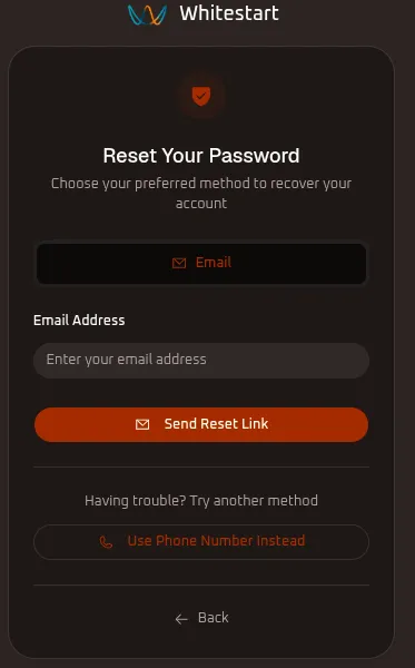 WhiteStart Reset via Email