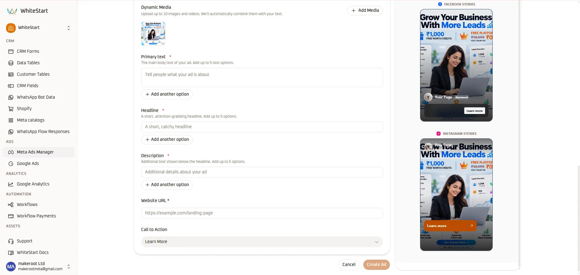 Create Ad - Story Previews & Submission