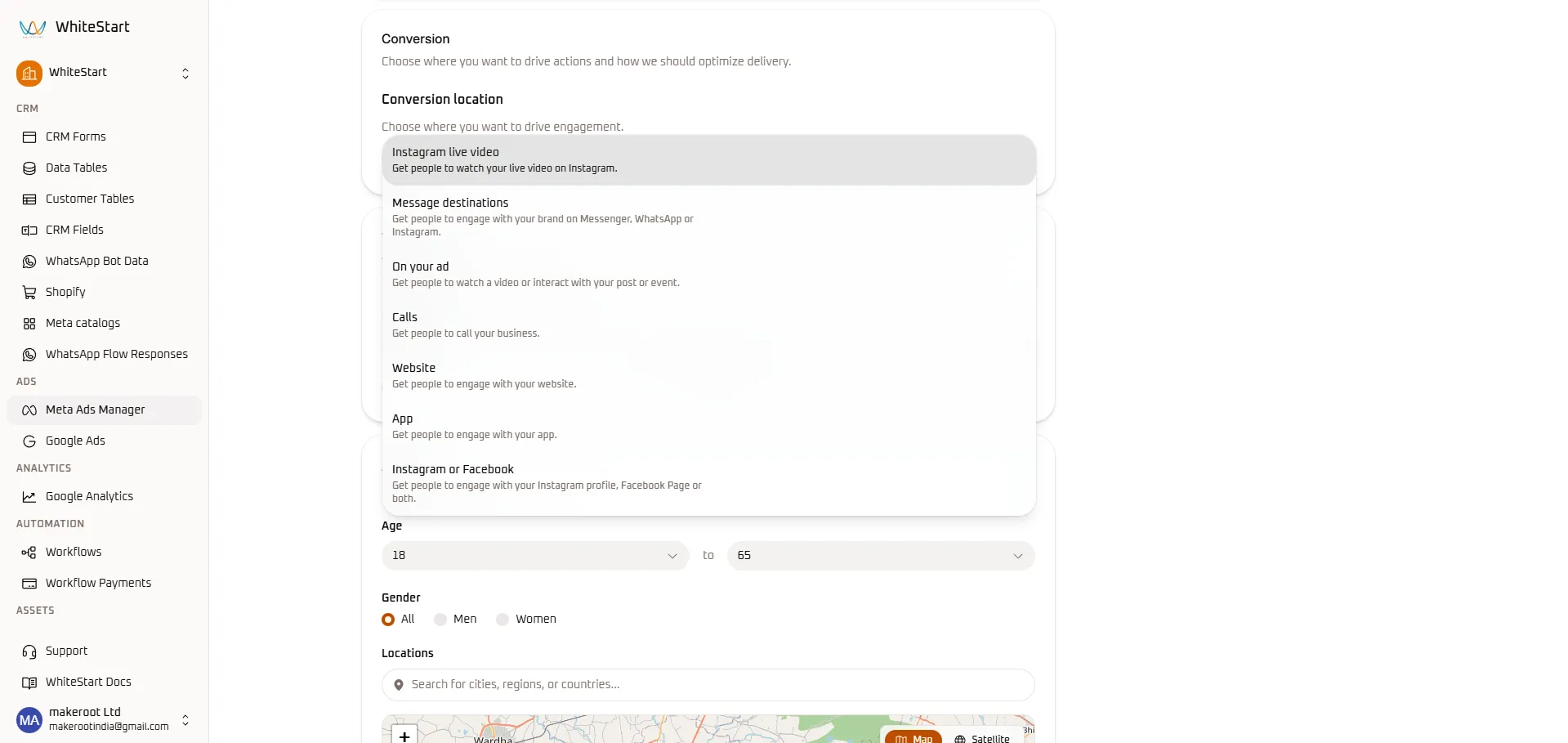 Create Ad Set - Conversion Locations & Demographics